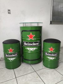 Kit Tambor Bar 200l com Tampo de Vidro + Par de banquetas