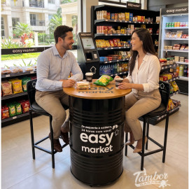 Bistr� tampo madeira + Par de Bancos Altos