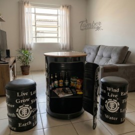 Kit Tambor Mesa 200l BAR com Tampo de Madeira + Par de banquetas